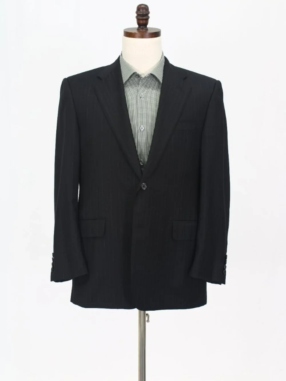 Hickey Freeman 40S 34x28 Black Full Suit 2-Button Stripe R971